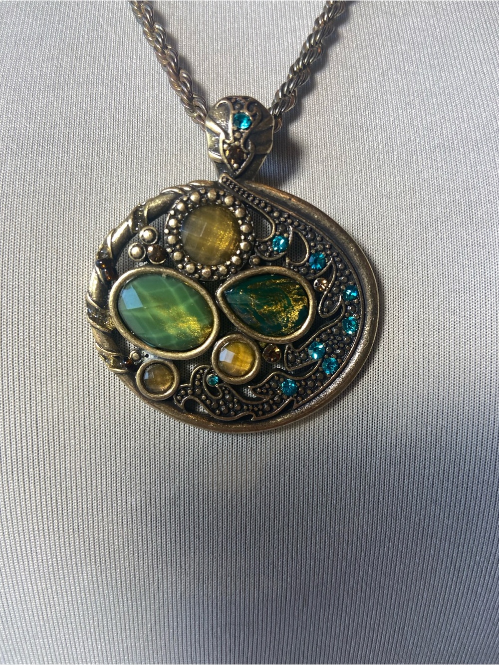 Vintage Green & Teal Stone Pendant Necklace